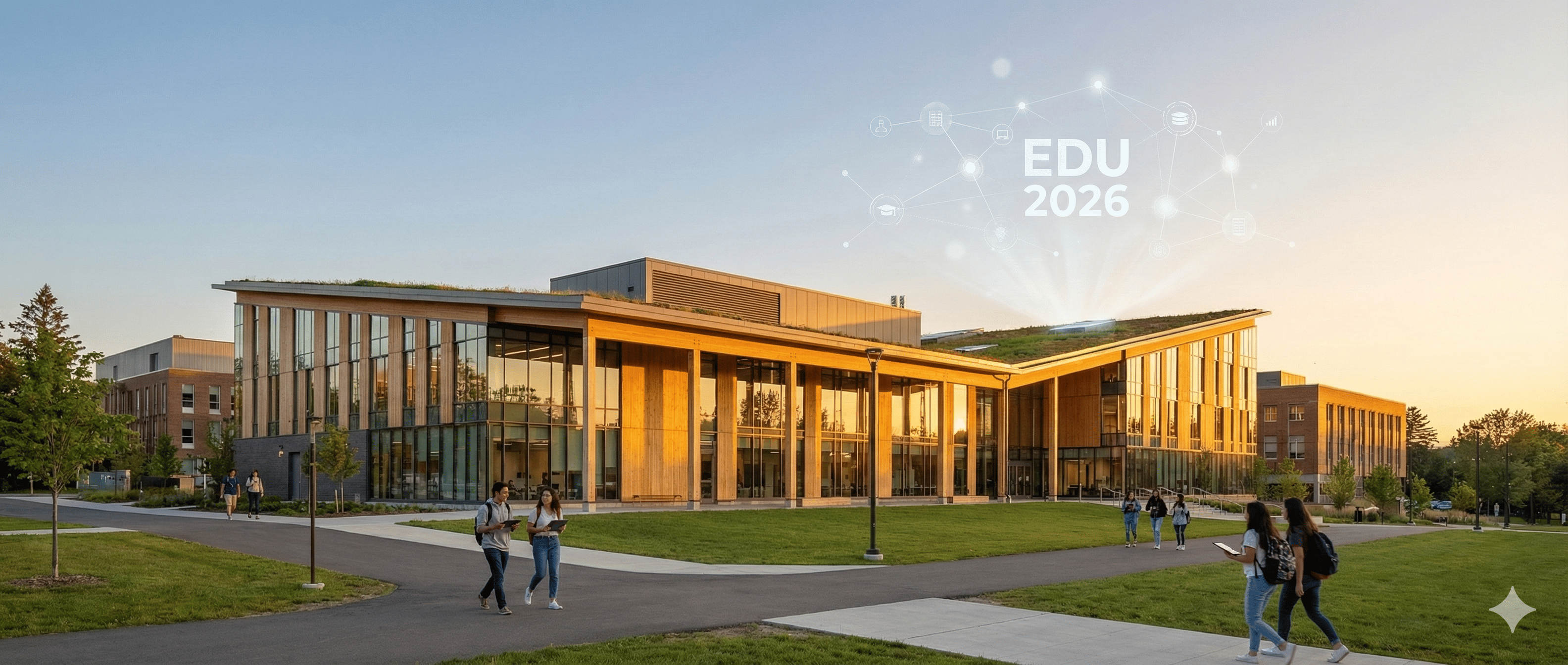 A futuristic university campus reflecting digital transformation in 2026.