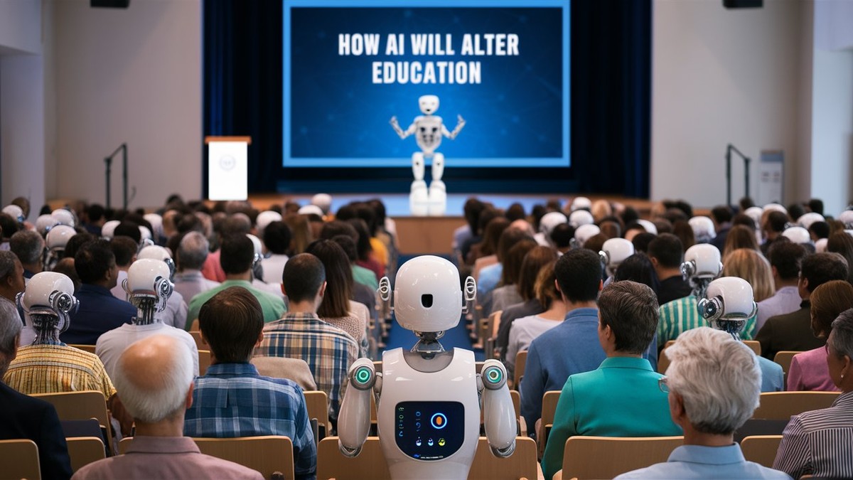 A robot giving a seminar on teaching