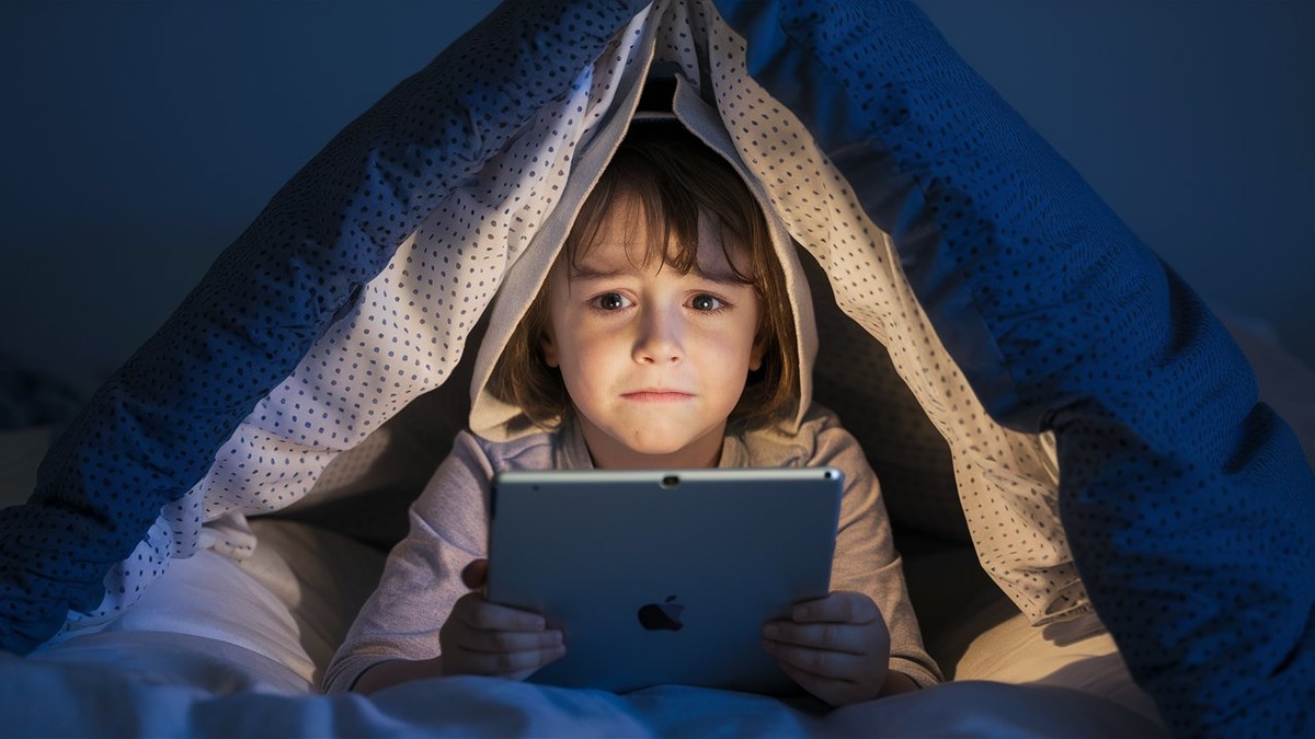 A child hidden under their duvet, scared of what they're seeing on their ipad